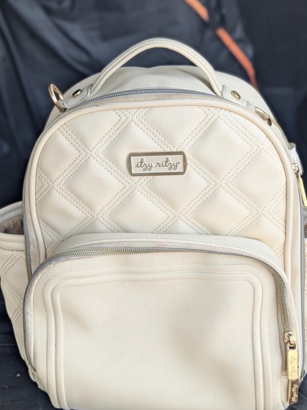 Itzy Ritzy Cream Quilted Backpack Tote